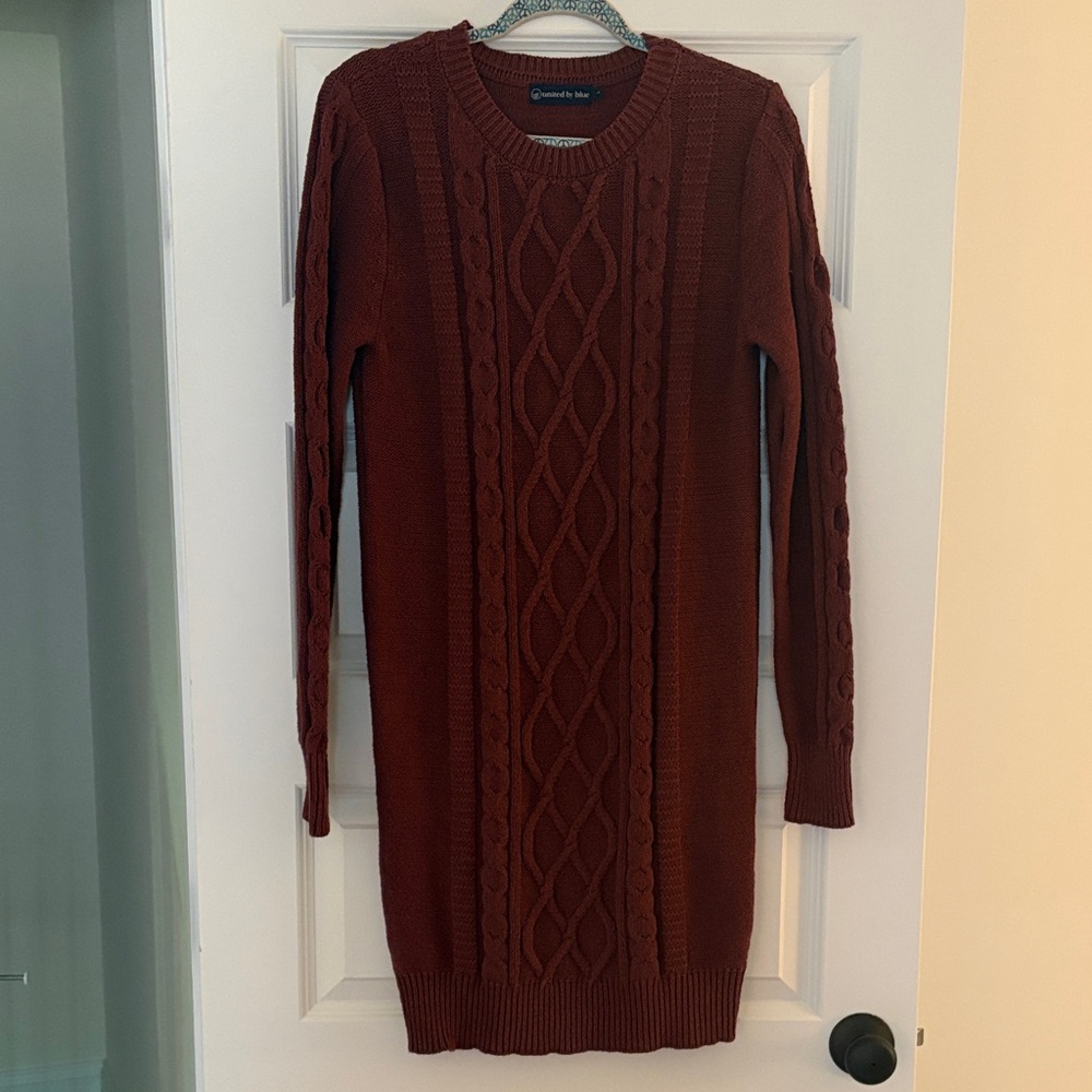 United by Blue Maroon Cable Knit Sweater Dress